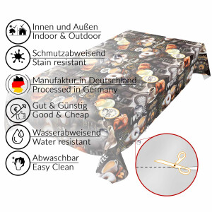 Wachstischdecke abwaschbare Tischdecke Kaffee Croissant Expresso Dunkel 100x140cm