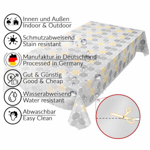 Wachstuch Tischdecke abwaschbar Wachstischdecke Gartentischdecke Geometrie Blumen Grau-Gelb