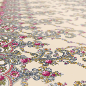 Wachstuch Tischdecke abwaschbar Wachstischdecke Oriental Blumen Muster Creme Bunt