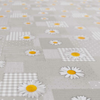 Wachstuch Tischdecke abwaschbar Gartentischdecke Patchwork Kamille Blumen Grau 200x140cm