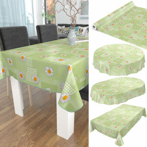 Wachstuch Tischdecke abwaschbar Wachstischdecke Gartentischdecke Patchwork Kamille Blumen Grün Rund 120cm