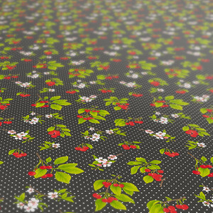Wachstuch Tischdecke Weiße Punkte - Dots - Tupfen mit Kirschen und Blüten 140x140cm