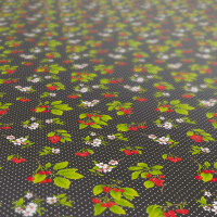 Wachstuch Tischdecke Weiße Punkte - Dots - Tupfen mit Kirschen und Blüten 160x140cm mit Saum