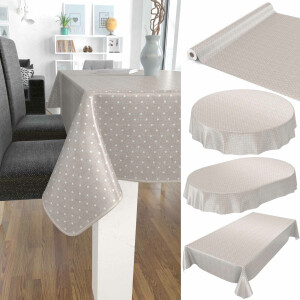 Wachstuch Tischdecke abwaschbar Wachstischdecke Uni Leinenoptik Creme Punkte