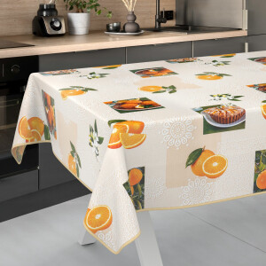 Wachstuch Tischdecke abwaschbar Wachstischdecke Orange Zitrone Cake Gartentischdecke Meterware