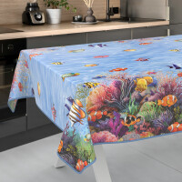 Wachstuchtischdecke Tischdecke abwaschbar Wachstischdecke Gartischdecke Aquarium Rechteck 160x140cm mit Saum Outdoor Tischdecke