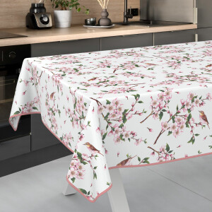 Wachstuchtischdecke Tischdecke abwaschbar Wachstischdecke Gartischdecke Rechteck mit Saum Sakura mit Vogel Outdoor Tischdecke