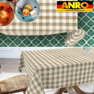 Abwaschbare Tischdecke Stofftischdecke Textil Tischtuch Gartentischdecke Meterware Karo Beige