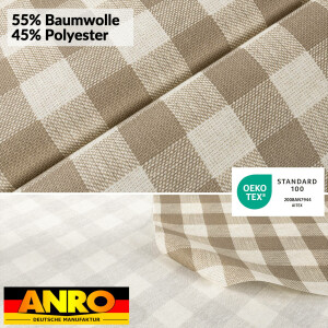 Abwaschbare Tischdecke Stofftischdecke Textil Tischtuch Gartentischdecke Meterware Karo Beige Rechteck 90x130cm mit Saum