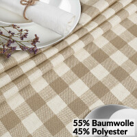 Abwaschbare Tischdecke Stofftischdecke Textil Tischtuch Gartentischdecke Meterware Karo Beige Rechteck 90x130cm mit Saum