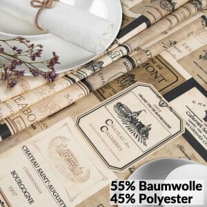 Abwaschbare Tischdecke Stofftischdecke Textil Tischtuch Gartentischdecke Meterware Wein Rechteck 180x120cm mit Saum