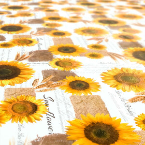 Sonnenblumen Patchwork Jute 160x140cm Wachstuch Tischdecke eingefasst
