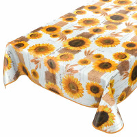Sonnenblumen Patchwork Jute 200x140cm Wachstuch Tischdecke eingefasst