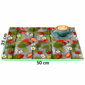 Tischsets Platzsets PVC Platzdeckchen abwaschbar Tischuntersetzer Gartenerdbeeren Holz Grau 35x50cm