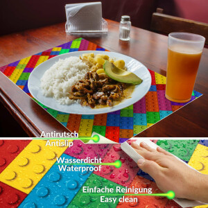 Perfektes Tischset für stilvolle Mahlzeiten –  Bunte Bausteine 35x50cm