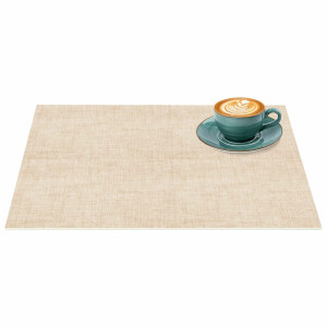 Tischsets Platzsets PVC Platzdeckchen abwaschbar Tischuntersetzer 30x45cm Uni Leinen Beige 35x50cm