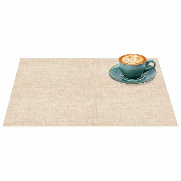 Tischsets Platzsets PVC Platzdeckchen abwaschbar Tischuntersetzer Uni Leinen Beige 30x45cm