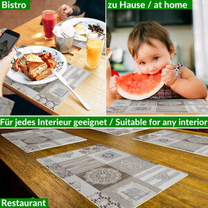 Tischsets Platzsets PVC Platzdeckchen abwaschbar Tischuntersetzer Patchwork Holz Liebe 30x45cm