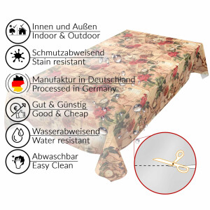 Wachstuch Tischdecke abwaschbar Oldtime Rosen Beige Wachstischdecke Meterware Outdoor Tischdecke 100x140cm