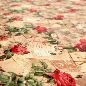 Oldtime Rosen Briefe Beige 160x140cm Wachstuch Tischdecke