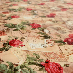 Oldtime Rosen Briefe Beige 180x140cm Wachstuch Tischdecke