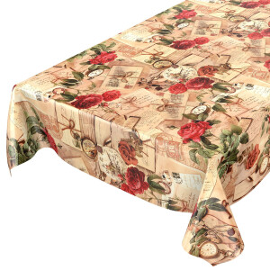 Wachstuch Tischdecke abwaschbar Oldtime Rosen Beige...