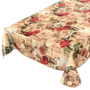 Wachstuch Tischdecke abwaschbar Oldtime Rosen Beige...