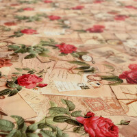 Oldtime Rosen Briefe Beige 260x140cm Wachstuch Tischdecke eingefasst