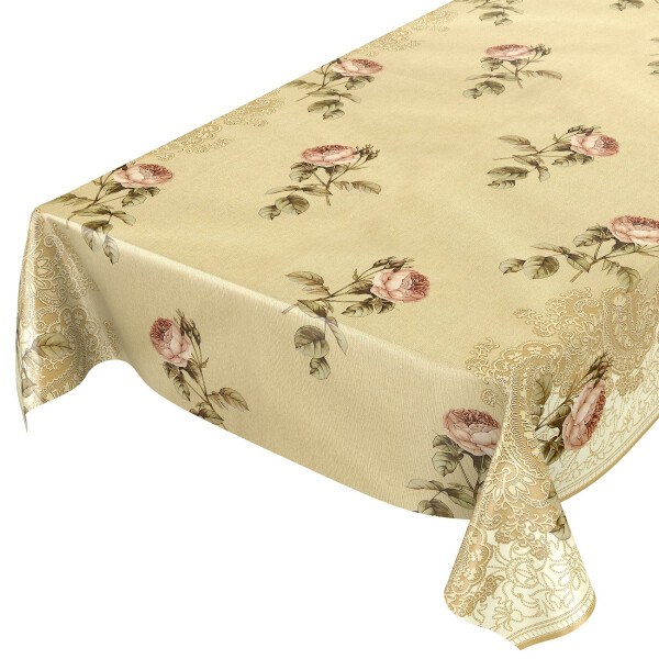 Abwaschbare Tischdecke Rosen Beige Bordüre Wachstuch Wachstuchtischdecke 100x140cm