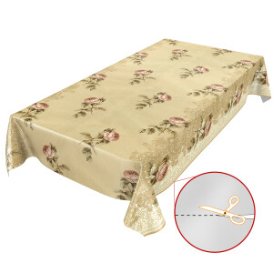 Abwaschbare Tischdecke Rosen Beige Bordüre Wachstuch...