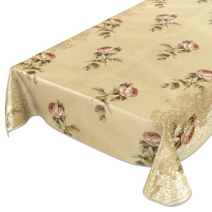 Abwaschbare Tischdecke Rosen Beige Bordüre Wachstuch...