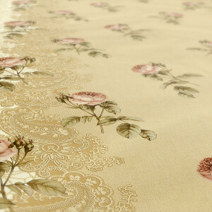 Abwaschbare Tischdecke Rosen Beige Bordüre Wachstuch Wachstuchtischdecke 160x140cm eingefasst