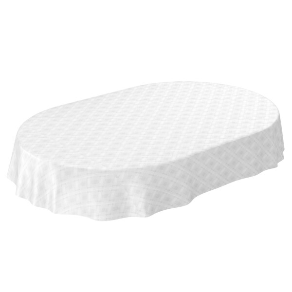 Weiß Karo Einfarbig Reliefdruck Oval 180x140cm Wachstuch Tischdecke