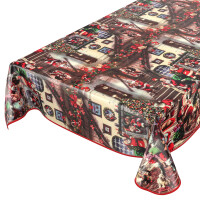 Tischdecke abwaschbar Wachstuch Weihnachten Geschenk Weihnachtsman 140x240 cm mit Textilband