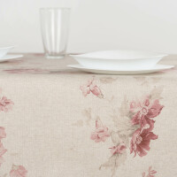 Premium Stofftischdecke Tischwäsche Baumwolle Blumen Romantik Beige Rot Tischdecke Mitteldecke