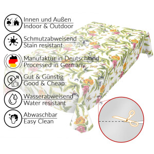 Wachstuch Tischdecke abwaschbar Gartentischdecke Blumen Schmetterlinge Grün