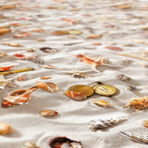 Tischdecke abwaschbar Wachstuch Sand Strand Muscheln 140x120 cm mit Saum Fotoprint