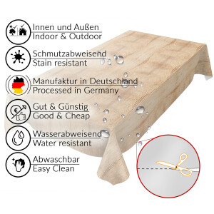 Wachstuch Tischdecke abwaschbar Wachstischdecke Gartentischdecke Holzoptik Wood Beige