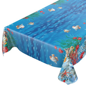 Tischdecke abwaschbar Wachstuch Aquarium Ozean Fische Blau 140x200 cm