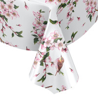 Tischdecke abwaschbar Wachstuch Sakura mit Vogel Weiß 140x100 cm