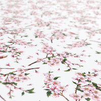Tischdecke abwaschbar Wachstuch Sakura mit Vogel Weiß Oval 140x180 cm