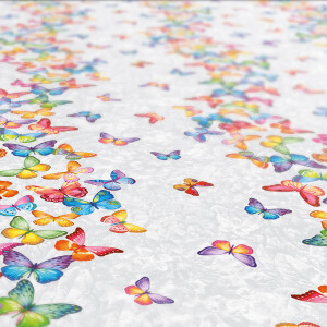 Tischdecke abwaschbar Wachstuch Schmetterlinge Silber-Grau 140x160 cm