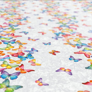 Tischdecke abwaschbar Wachstuch Schmetterlinge Silber-Grau 140x280 cm mit Saum