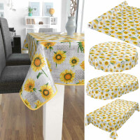 Wachstuch Tischdecke abwaschbar Wachstischdecke Sonnenblumen Gelb-Grau