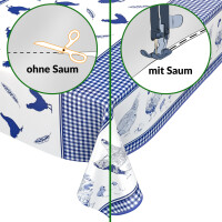 Ostertischdecke Wachstuch Tischdecke abwaschbar Wachstischdecke Ostern Dorf Ei Huhn Blau