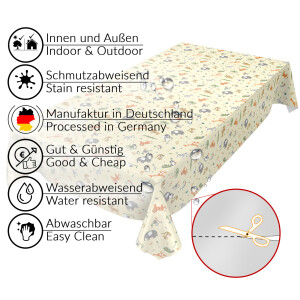 Wachstuch Tischdecke abwaschbar Wachstischdecke Kindertischdecke Geburtstag Tiere Gelb 160x140cm