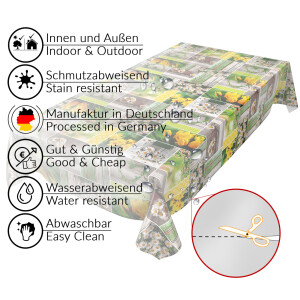 Ostertischdecke Wachstuch Tischdecke abwaschbar Gartentischdecke Frühling Tulpen Herz Holz Grün