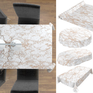 Tischdecke abwaschbar Wachstuch Marmor Edel 140x200 cm mit Saum Goldeffekt