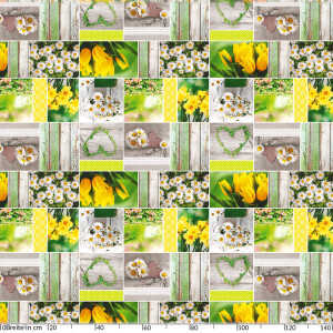 Tischdecke abwaschbar Wachstuch Frühling Tulpen Herz Holz 140x100 cm Grün