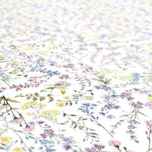 Tischdecke abwaschbar Wachstuch Feld Blumen 140x120 cm Weiß